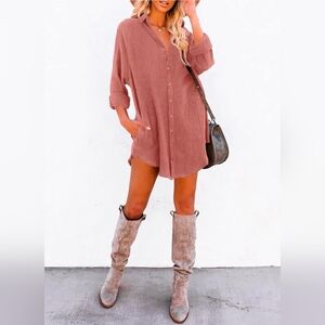 Women's Corduroy Button-Up Shirt Dress